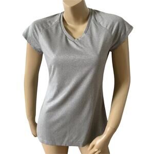 Aviva Athletic T Shirt Womens M Gray Shimmer V Neck Short Sleeve Workout Top